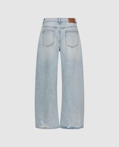  URBAN REVIVO - Quần jeans nữ ống rộng wash bạc 