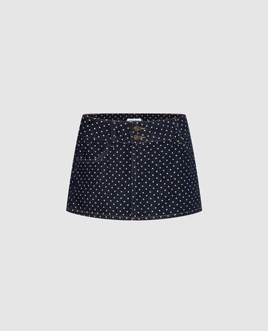  URBAN REVIVO - Quần short jeans nữ giả váy chấm bi 