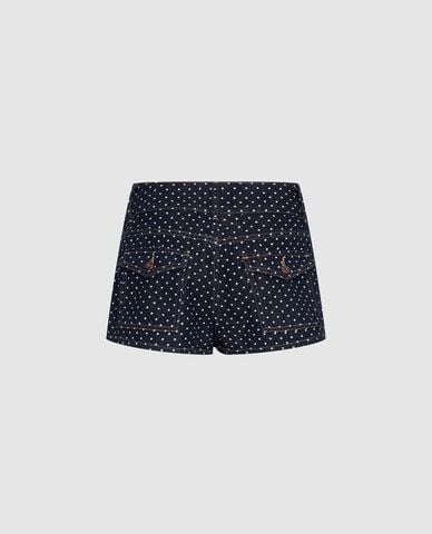  URBAN REVIVO - Quần short jeans nữ giả váy chấm bi 