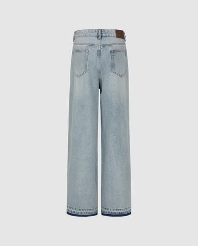  URBAN REVIVO - Quần jeans nữ ống rộng rách gối đính hạt 