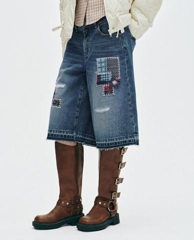  URBAN REVIVO - Quần short jeans nữ ngang gối wash bạc 