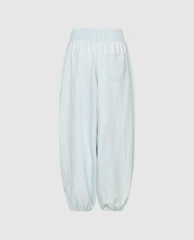  URBAN REVIVO - Quần jeans nữ ống rộng lưng thun bo gấu 