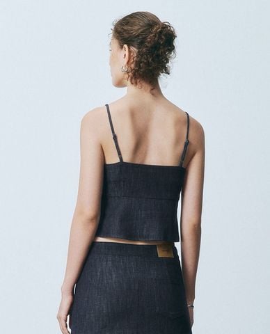  URBAN REVIVO - Áo hai dây denim phối nơ nữ tính 