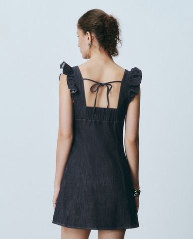  URBAN REVIVO - Đầm denim mini viền bèo 