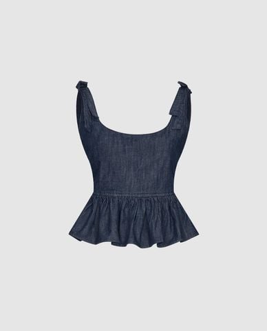  URBAN REVIVO - Áo hai dây nữ cổ vuông phối nơ Ruffle 