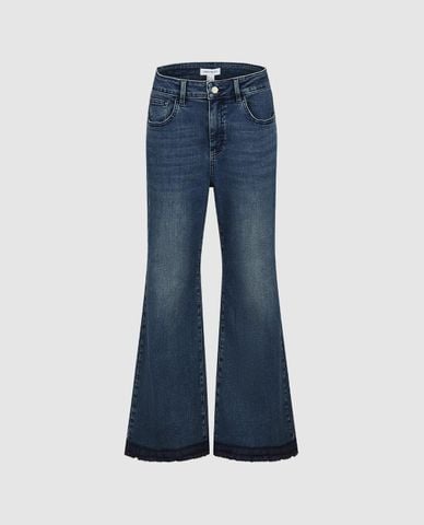  URBAN REVIVO - Quần jeans nữ ống loe wash bạc 
