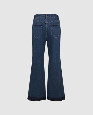  URBAN REVIVO - Quần jeans nữ ống loe wash bạc 