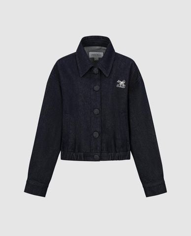  URBAN REVIVO - Áo khoác denim nữ cổ bẻ tay dài phom croptop 