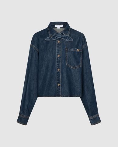  URBAN REVIVO - Áo khoác denim nữ cổ bẻ tay dài 