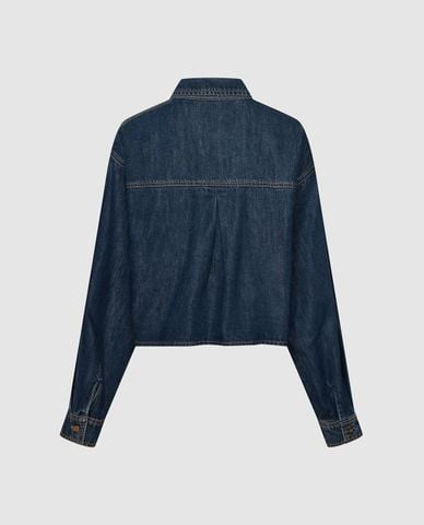  URBAN REVIVO - Áo khoác denim nữ cổ bẻ tay dài 