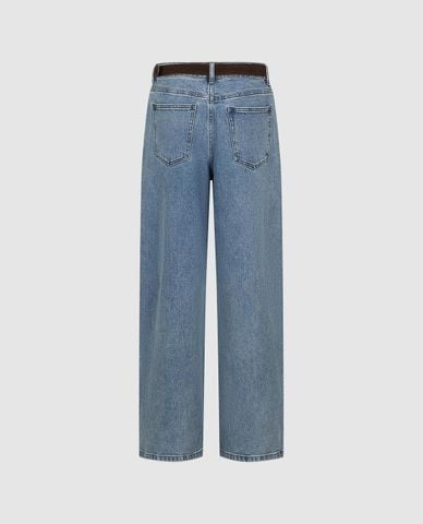  URBAN REVIVO - Quần jeans nữ ống đứng kèm thắt lưng 