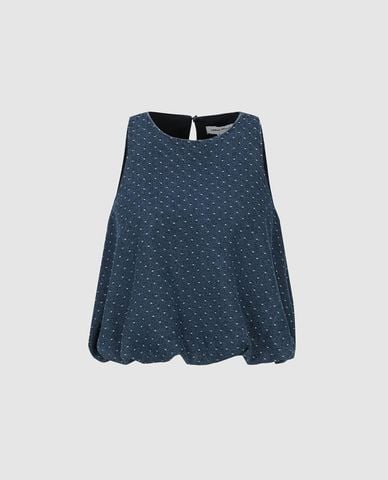  URBAN REVIVO - Áo sát nách denim nữ cổ tròn dáng bí 