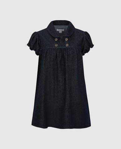  URBAN REVIVO - Đầm denim mini cổ sen tay bồng dáng xòe 