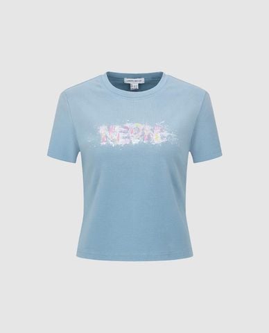  URBAN REVIVO - Áo thun nữ cổ tròn tay ngắn in chữ 