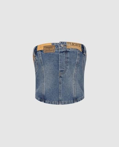  URBAN REVIVO - Áo kiểu nữ denim dáng quây cá tính 