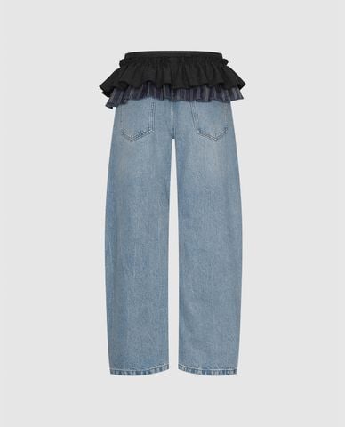  URBAN REVIVO - Quần jeans nữ ống đứng phối đai bèo 