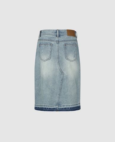  URBAN REVIVO - Chân váy denim midi wash bạc 