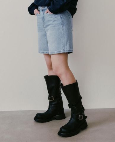  URBAN REVIVO - Quần short jeans nữ wash bạc 