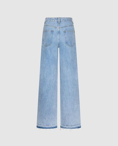  URBAN REVIVO - Quần jeans nữ ống rộng thêu hoa nổi 