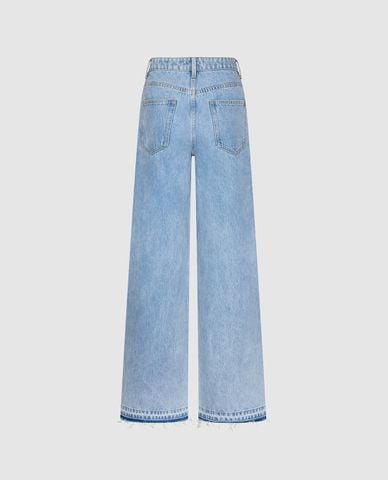  URBAN REVIVO - Quần jeans nữ ống rộng thêu hoa nổi 