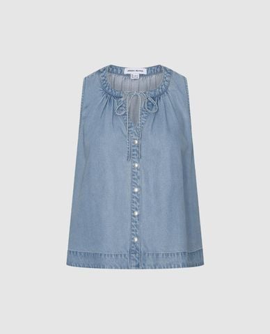  URBAN REVIVO - Áo sát nách nữ denim phối dây rút 