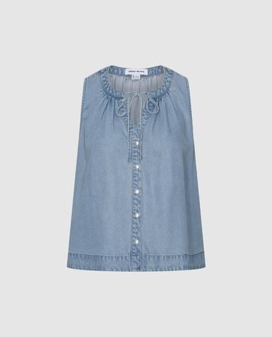  URBAN REVIVO - Áo sát nách nữ denim phối dây rút 