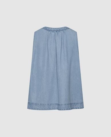  URBAN REVIVO - Áo sát nách nữ denim phối dây rút 