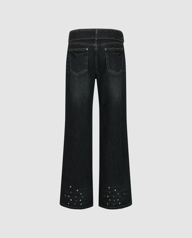  URBAN REVIVO - Quần jeans nữ ống rộng kèm thắt lưng 