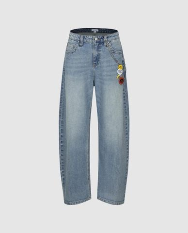  URBAN REVIVO - Quần jeans nữ ống đứng phối charm 