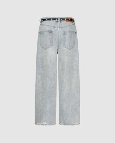  URBAN REVIVO - Quần jeans nữ ống rộng kèm thắt lưng 