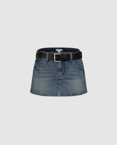  URBAN REVIVO - Quần short jeans nữ giả váy kèm thắt lưng 