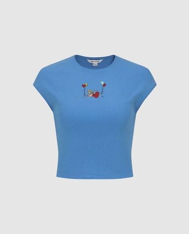  URBAN REVIVO - Áo croptop nữ cổ tròn tay ngắn phom ôm 