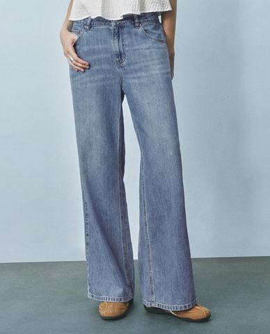  URBAN REVIVO - Quần jeans nữ ống rộng hiện đại 