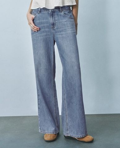  URBAN REVIVO - Quần jeans nữ ống rộng hiện đại 