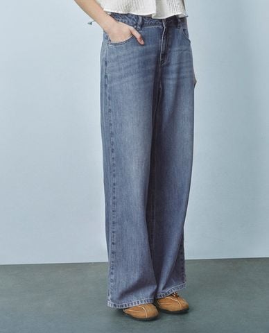  URBAN REVIVO - Quần jeans nữ ống rộng hiện đại 
