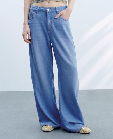  URBAN REVIVO - Quần jeans nữ ống rộng cổ điển 