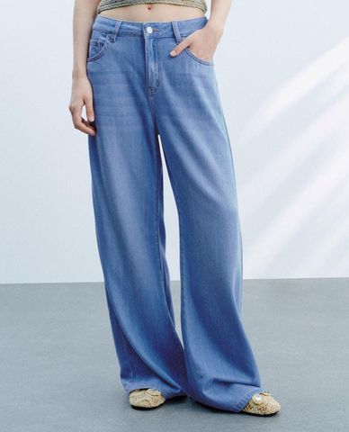  URBAN REVIVO - Quần jeans nữ ống rộng cổ điển 