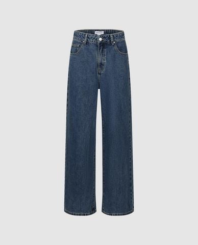  URBAN REVIVO - Quần jeans nữ ống rộng cổ điển 