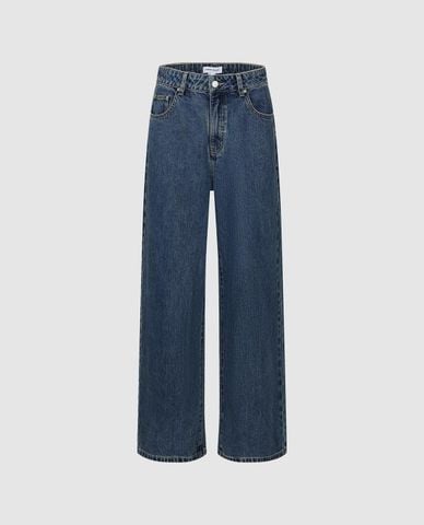  URBAN REVIVO - Quần jeans nữ ống rộng cổ điển 