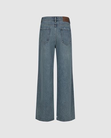  URBAN REVIVO - Quần jeans nữ ống rộng wash bạc rách gối 