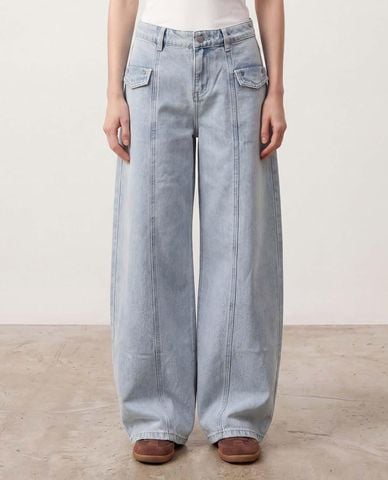 URBAN REVIVO - Quần jeans nữ ống rộng phối túi hộp 