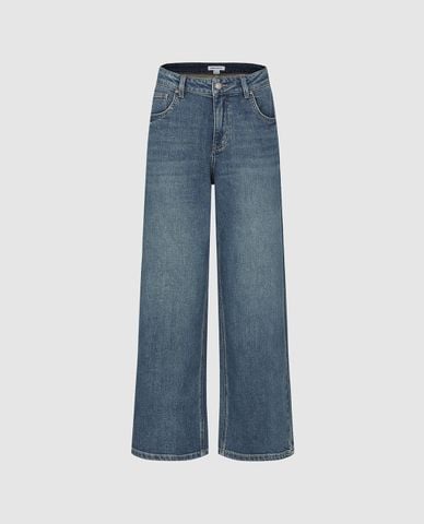  URBAN REVIVO - Quần jeans nữ ống rộng wash bạc 