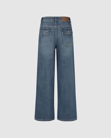  URBAN REVIVO - Quần jeans nữ ống rộng wash bạc 