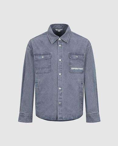  URBAN REVIVO - Áo khoác denim nam tay dài túi hộp 