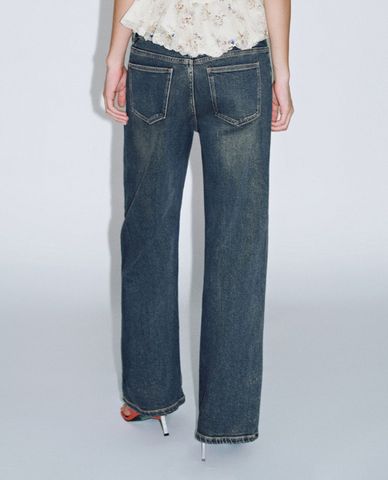  URBAN REVIVO - Quần jeans nữ ống đứng wash bạc 