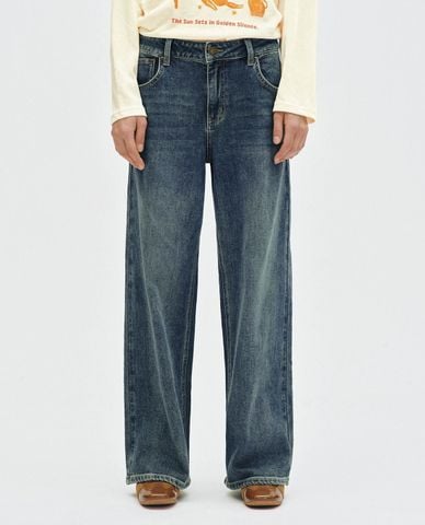  URBAN REVIVO - Quần jeans nữ ống rộng wash bạc 