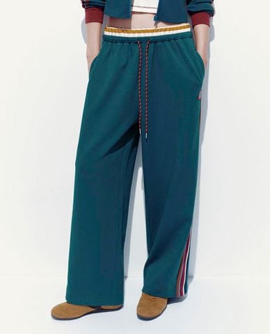  URBAN REVIVO - Quần dài nữ ống rộng lưng thun phối viền 