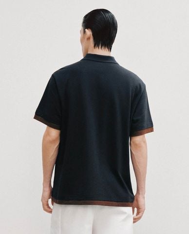  URBAN REVIVO - Áo polo nam cổ bẻ tay ngắn phối viền 