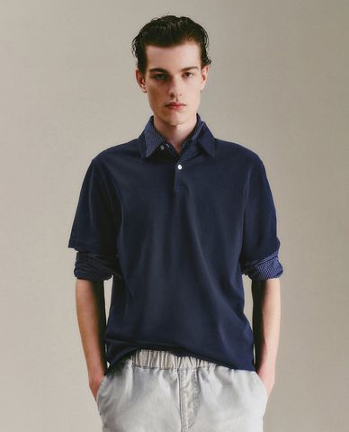  URBAN REVIVO - Áo polo nam cổ bẻ tay ngắn lịch lãm 