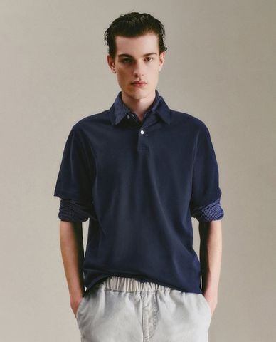  URBAN REVIVO - Áo polo nam cổ bẻ tay ngắn lịch lãm 